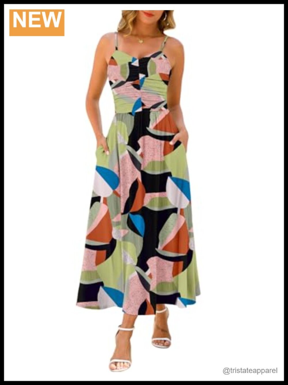 Women's Adjustable Spaghetti Strap Ruched Maxi Sun Dress Beach Vacation